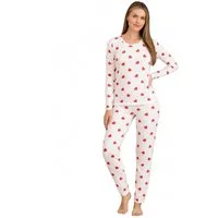 fashionshowcase Pyjama Damen Schlafanzug Set 2-teilig mit Herzmuster – Bequemer Hausanzug (2-teiliges Set (Oberteil & Hose) elastischer Bund