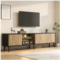 Merax Lowboard mit LED-Beleuchtung und App Steuerung, TV Schrank in Holzoptik (1 St), Wohnzimmerschrank mit 3 Türen, Glasregal & Stauraum, 175x31x43,5cm