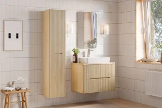 Badmöbel Set 4-tlg Badezimmerset AVOLI Cremona Eiche Schrank 80cm inkl. Wasch...