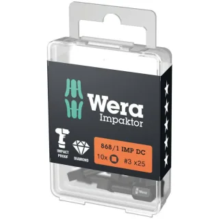 Wera 868/1 IMP DC DIY Impaktor Innenvierkant Bits, # 3 x 25 mm, 10-teilig - 05057632001