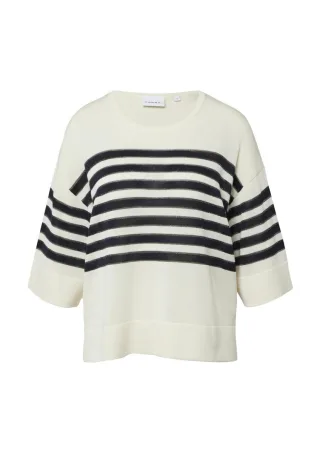 comma - Strickpullover mit Streifenmuster und 3/4-Arm beige/schwarz - Gr. - S