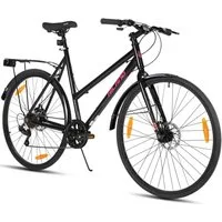 HILAND Cityrad 700C Herren Damen Student Aluminiumlegierung Pendler Stadtfahrrad, 7-Gang, mit Schutzblechen, Gepäckträger, Mechanische Scheibenbremse
