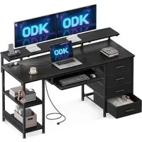 ODK Schreibtisch ODK Schreibtisch mit 4 Schubladen, Tastaturablage, Schwarz, 140x52x92cm