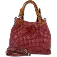 FLORENCE Umhängetasche Florence Damen Handtasche Echtleder (Umhängetasche, Umhängetasche), Damen Tasche Echtes Leder dunkelrot, bordeaux, geprägtes Flechtmuster