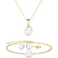 Ella Eisvogel Schmuckset 3er Perlmutt-Schmuckset: Halskette, Ohrringe, Armband, 18 Karat