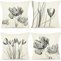 LuxusKollektion Hängedekoration Kissenbezug Blumen 50x50 4er Leinen A255 50 x 50 cm, 4 Stück