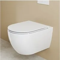HOROW Tiefspül-WC Hänge WC Spülrandlos Toilette - 360° Einloch Superspin Spülung Wand WC, und WC Sitz mit Absenkautomatik, Abgang WC, Wand-WC mit WC-Sitz Absenkautomatik