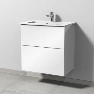 Sanipa 3way Waschtischunterbau zu Duravit ME by Starck Waschtisch mit 2 Auszügen, Weiß-Glanz SF72278