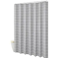 HomeBella Duschvorhang Kariert Textil Antischimmel Schimmelresistent Wasserdicht (Anti-Bakteriell Wasserabweisend Stoff Polyester mit Gewicht), Waschbar für Dusche Badewanne, mit Duschvorhangringen