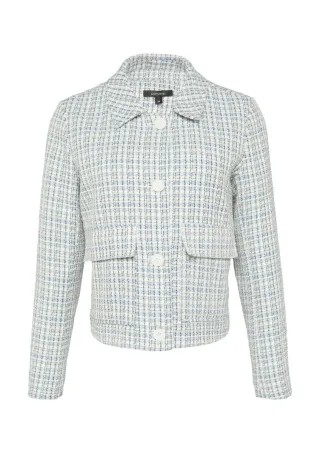 comma - Verkürzte Tweed-Jacke mit aufgesetzten Taschen blau - Gr. - 38