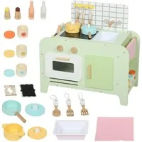 AIYAPLAY Spielküche mit Mikrowelle, Spüle und Zubehör MDF, Spielzeug für Kinder Geschenk für Mädchen Jungen ab 3 Jahren Grün