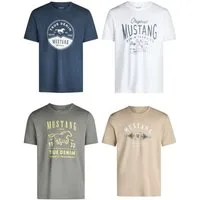 MUSTANG T-Shirt Herren Printshirt 4er Pack Set Regular Fit (Vorteilspack, 4-tlg) Kurzarm Sommer Tee Shirt mit Rundhalsausschnitt aus 100% Baumwolle