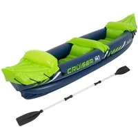 ECD Germany Schlauchboot Aufblasbares Kajak Cruiser X1 Schlauchboot Luftkajak Kanu Boot, für 2 Personen 318x80x55cm Grün/Weiß/Blau Set 2-tlg
