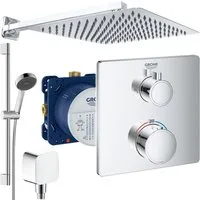 Grohe und Jowi Duscharmatur Grohtherm Grohtherm Duschsystem, mit Hansgrohe Brausegarnitur 650mm (Unterputz-Duschsystem, mit 650mm Brausestange) Thermostat