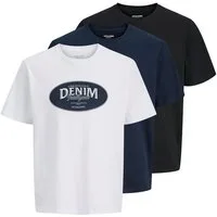 Jack & Jones T-Shirt JJEDOVER DENIM TEE SS O-NECK 3PK MP (Packung, 3-tlg)