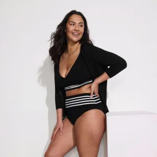 Bikinihose mit Paspelierung, High Waist, hoher Beinausschnitt, Damen,  Schwarz, Elasthan/Nylon-Mischung, by Lands' End