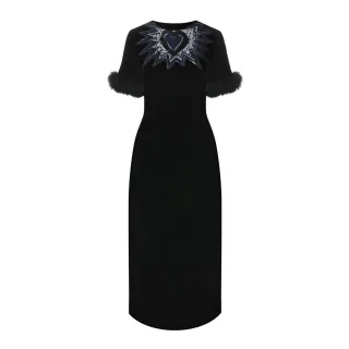 Fendi – Midikleid aus Samt mit Pelzbesatz