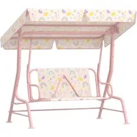 AIYAPLAY Hollywoodschaukel Kinderschaukel mit verstellbarem Sonnendach, Sicherheitsgurt, 2-Sitzer, Schaukelfunktion, Gartenschaukel, 1 tlg., 2-Sitzer Kinderschaukel, für Garten Terrasse für 3-6 Jahre Kinder bis 60 kg Rosa