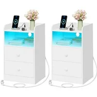 Woltu Nachttisch (2-St), Nachtschrank mit LED-Licht und Ladefunktion