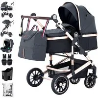 Daliya® Kombi-Kinderwagen NEOMOVE 3in1 Kinderwagen mit i-Size Babyschale & Buggy, (Reise-Set, 10-tlg), Kinderwagen mit i-Size Babyschale, Alu-Rahmen, Großer Einkaufskorb