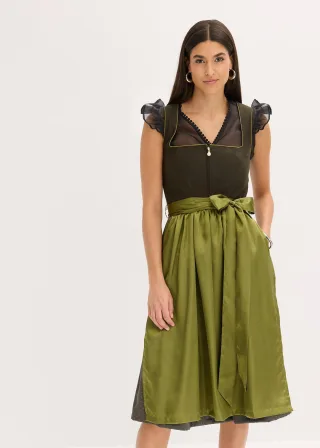 bonprix Dirndl und Schürze (2-tlg.Set), grün, Gr.36, Modern und feminin: Dirndl mit Leinen-Mix-Mieder und einem Jaceuard-Rock sowie einer Schürze aus glänzendem Satin.