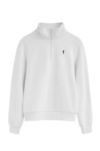 Sweatshirt weiß mit Zip-Kragen und Rigby Go Logo