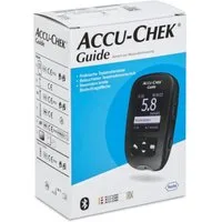 Roche Blutzuckermessgerät Accu-Chek Guide mmol oder mgdl, Starterset, Diabetesüberwachung, mit Bluetooth und App, Großes beleuchtetes Display, Integrierter Auswurfknopf