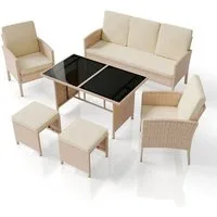 Juskys Gartenlounge-Set Turin, (6-tlg), Polyrattan Sitzgruppe für 7 Personen, Gartenmöbel Set 6-teilig