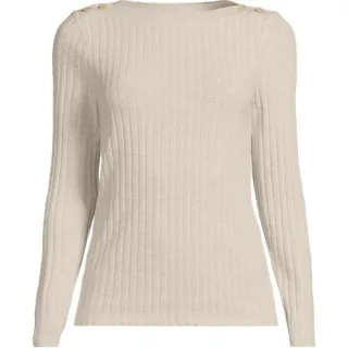 Rippstrick-Shirt mit U-Boot-Ausschnitt für Damen in Plus-Größe, Damen, size: plus, Braun, Elasthan/Baumwoll-Mischung/Polyester-Mischung, by Lands' End