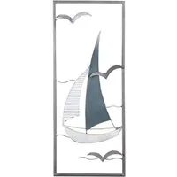 Levandeo® Wandbild, Metallbild 30x60cm Segelboot Wandbild Blau Grau Weiß Maritim