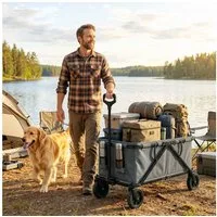 Outsunny Bollerwagen klappbar, mit herausnehmbare Plane, Griff, Rädern, Lenkachse (Gartenwagen 120 kg belastbar, 1-tlg., Transportwagen), 160 Liter Gerätewagen für Haus Garten, Dunkelgrau