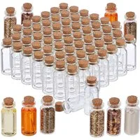 relaxdays Deko-Glas Mini Glasflaschen mit Korken 72er Set