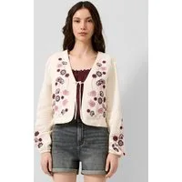 QS Cardigan Bluse Bestickte Blusenjacke aus Musselin