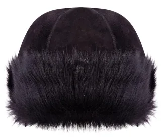 SCHWARZE 100 % Schaffell-Shearling-Leder-Toscana-Fell-Mütze, runder Fischerhut
