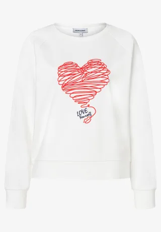 MORE & MORE - Sweatshirt mit Herz-Print weiß - Gr. - 46