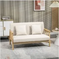 HOMCOM 2-Sitzer Couch mit 2 Lendenkissen, Gepolsterter Polstersofa, Sofa 1 Teile, für kleine Räume, Wohnzimmer, Schlafzimmer, Beige