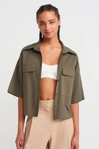 Oversized Crop Crepe Überhemd