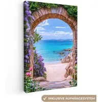OneMillionCanvasses® Leinwandbild Aussicht - Tor - Meer - Strand - Felsen, Fotodruck (1 St), Leinwand Canvas Wandbild, Wanddekoration 20x30 cm