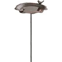 Dekoleidenschaft Vogeltränke "Piepmatz" aus Metall in Rostoptik, Gartenstecker mit 2 Vögelchen, Wasserstelle, Vogelbad, Gartendeko Roststecker Dekostecker für Draußen