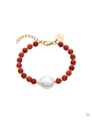 PURELEI Roter Achat Pearl Armband, verstellbare Länge