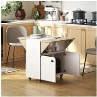 HOMCOM Esstisch mit Rolle, Stauraum (mobiler Küchentisch, 1-St., Klapptisch für 2-4 Personen), für Kleine Räume, Esszimmer 70 x 83 x 75 cm, Weiß+Naturholz