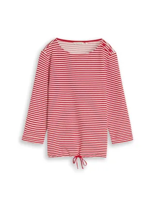 Tom Tailor - Langarmshirt mit Knopf-Details red offwhite regular stripe - Gr. - M