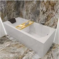 KOLMAN Badewanne Rechteck SHEA 140x70 mit Wannenträger + Bambus Ablage + Kopfstütze