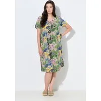 Ulla Popken Midikleid Midikleid Blüten Rundhals Halbarm Biobaumwolle