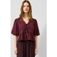 QS Kurzarmbluse Bluse Musselin-Bluse mit Schößchen und Ballonarm