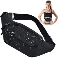 Mutig Schultertasche Bauchtasche für Herren Damen wasserdichte Gürteltasche (mit 4 Einzelfächern Hüfttaschen, Festival, schwarz Basics, Waistbeltbag Unisex, Gürteltasche), für Reise Wanderung Hundespaziergänge und Outdoor-Aktivität
