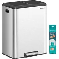SONGMICS Mülleimer Küche, Mülltrennsystem, 2 x 30 L, 2 Fächer, Abfalleimer, Inneneimer, Stahl/Edelstahl
