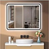 PESENXAN Badspiegel mit Beleuchtung 80 x 60 cm, LED Badezimmerspiegel, Dimmbar (1-St), Antibeschlag & IP44 Wasserdicht, Speicherfunktion