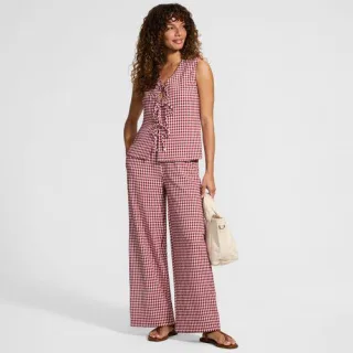 Gingham-Hose mit weitem Bein für Damen in Petite-Größe, Damen, size: petite, Rot, Baumwolle/Polyester/Polyester-Mischung, by Lands' End