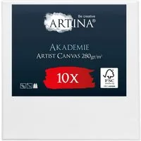 Artina Keilrahmen Keilrahmen Leinwand Akademie, 10x10cm, 10er Set, 100% Baumwolle Leinwände 280 g/m² für Acrylfarben Canvas